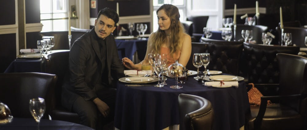 Tommy Lumley and Emily Hardisty as Wrath, shooting short film Seven Deadly Sins in the Penventon Park Hotel restaurant